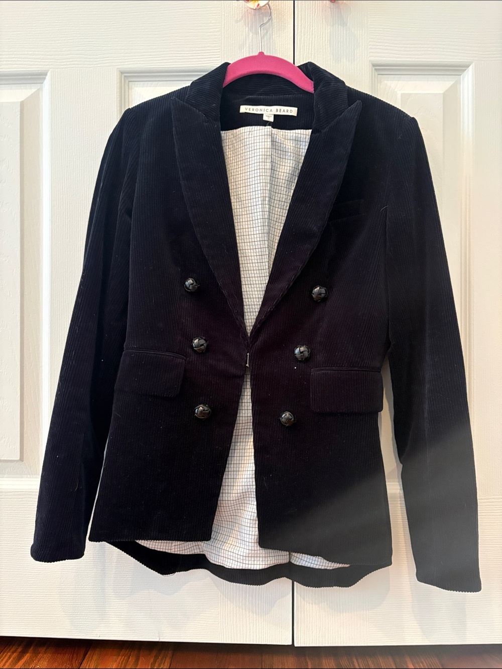 Veronica Beard Black Double-Breasted Corduroy Blazer
